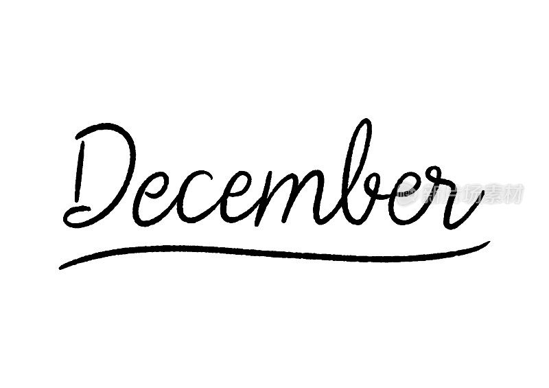 December hand lettering on white background
